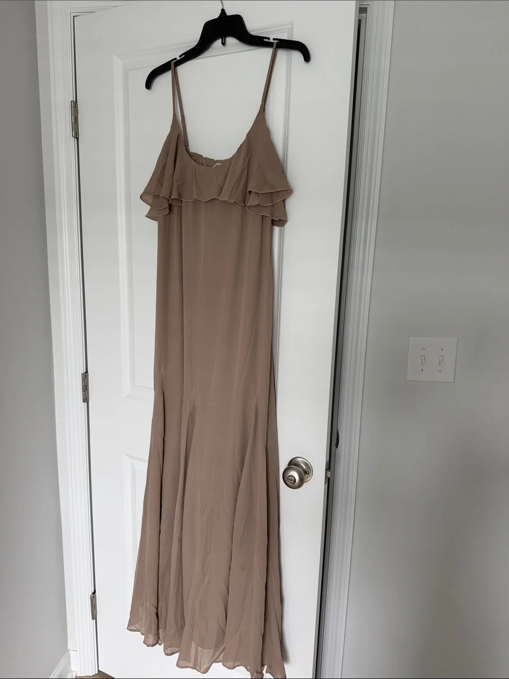Abercrombie and Fitch Women’s Ruffle-Trim Maxi Dress in Taupe